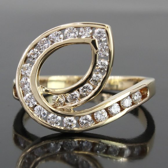 14k Yellow Gold Diamond Loop Ring - Picture 1 of 7